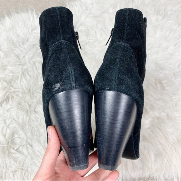 PELLE MODA Genuine Black Suede Chunky Stacked Heel Pointed Toe Zip Ankle Boots - Picture 8 of 12